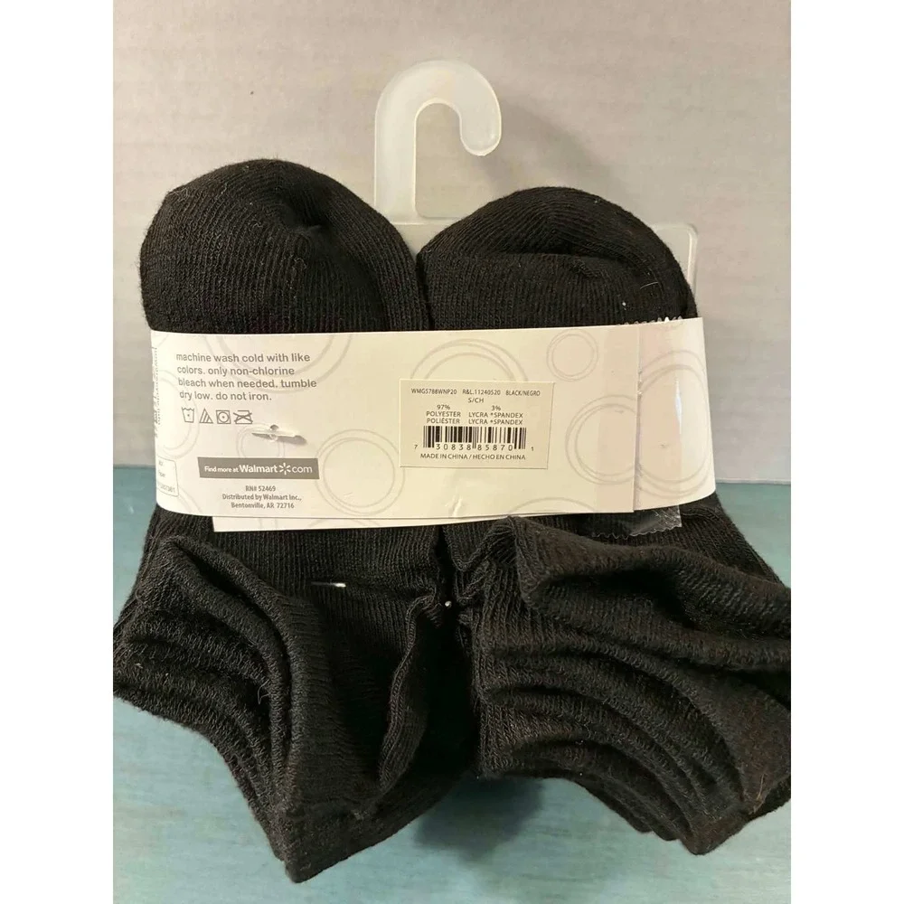 Wonder Nation Girls No Show Socks‎ 20 Pair Pack Black Shoe Size 6-10.5 Small NEW